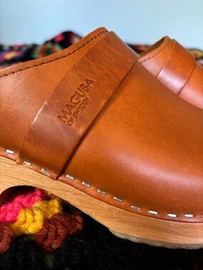 MAGUBA Berkeley Leather Clog - Cognac Brown Size 40